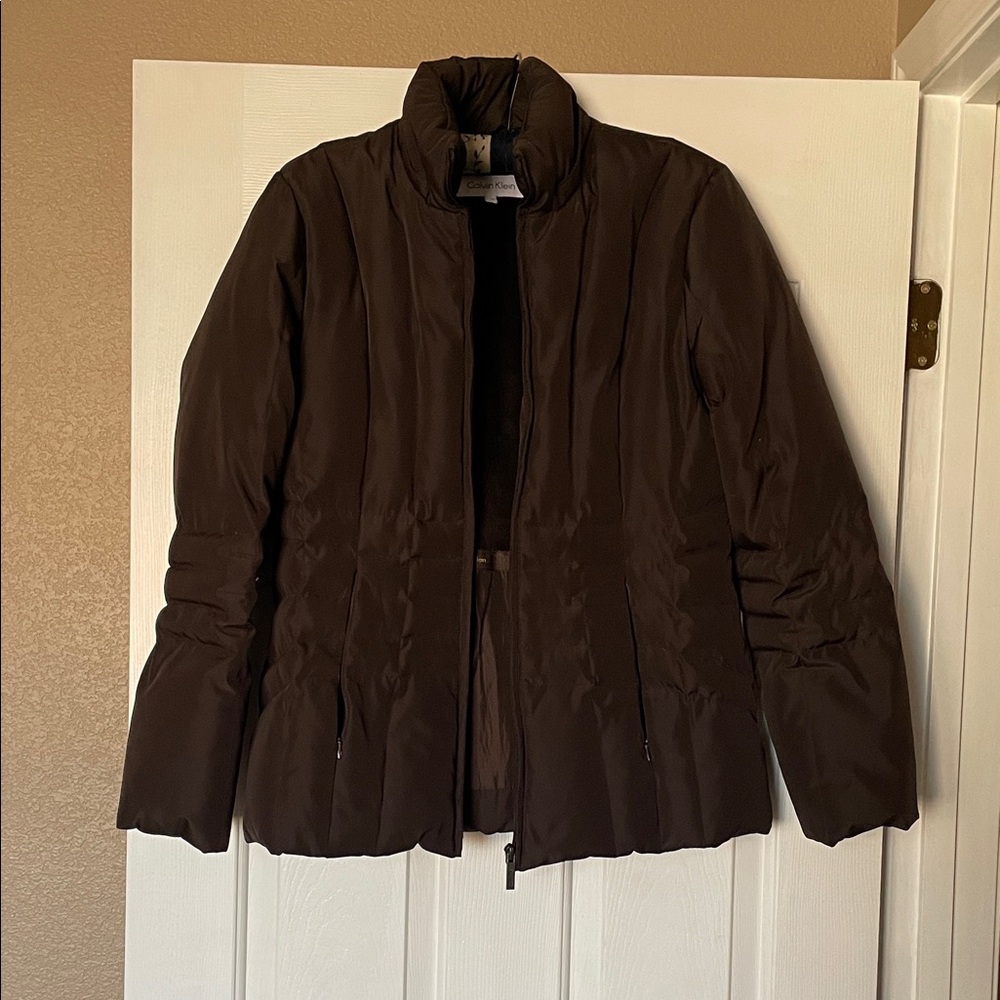 Women's Calvin Klein Brown Lined Puffer Jacket.